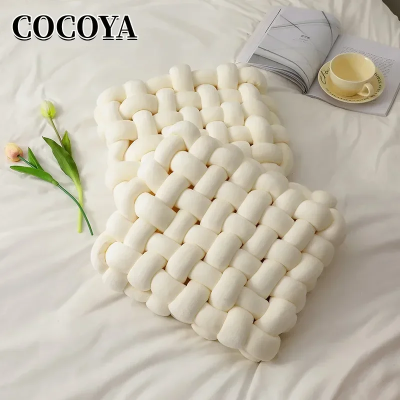 

Nordic Style Woven Throw Pillows Solid Color Soft Office Chair Cushion Handmade Square Plush Pillow Living Room Sofa Decoration