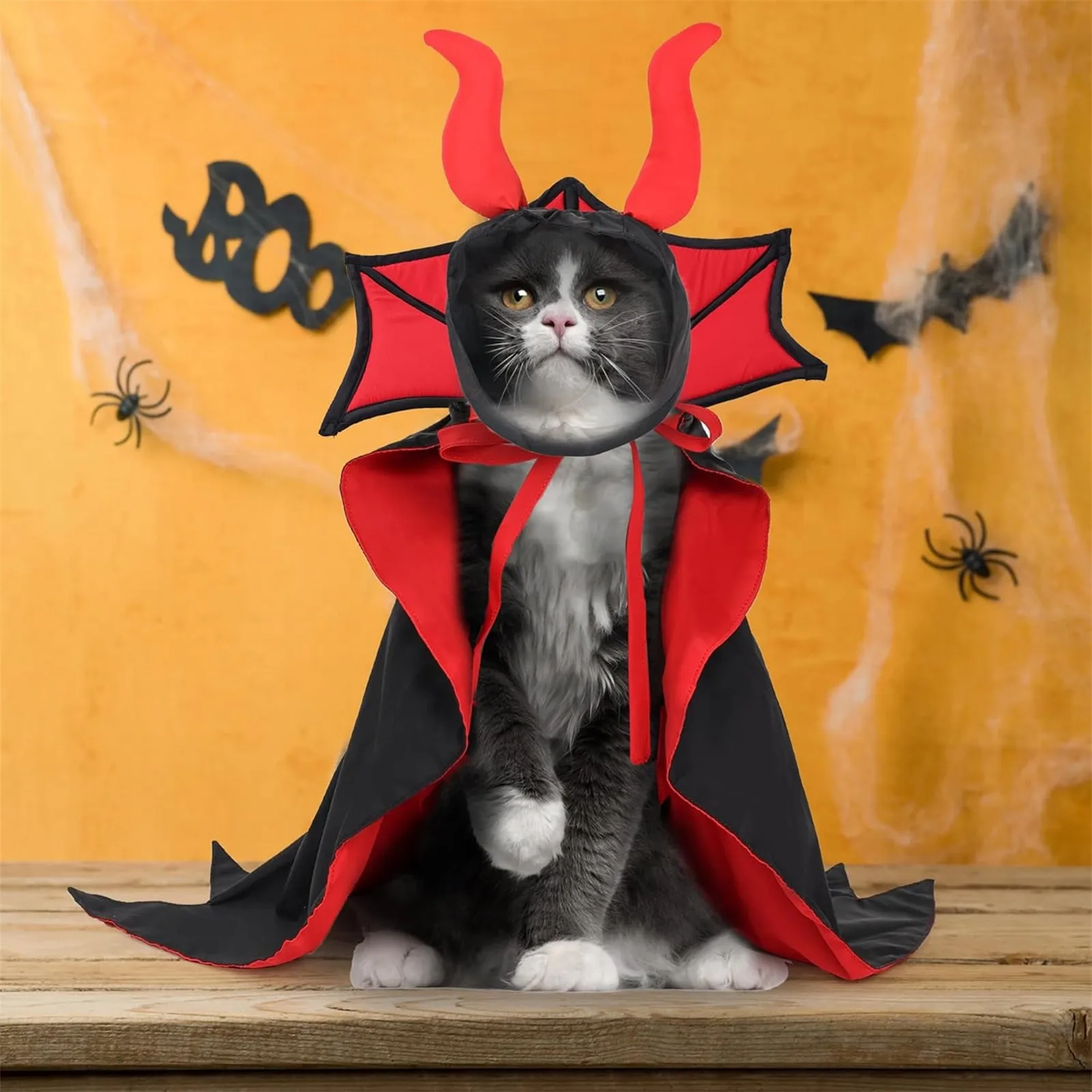 Halloween Pet Cape Costume Cat Cloak Costume With Devil Horns Hat Funny Dog Mantle Apparel For Small Medium Dogs Cats Puppy