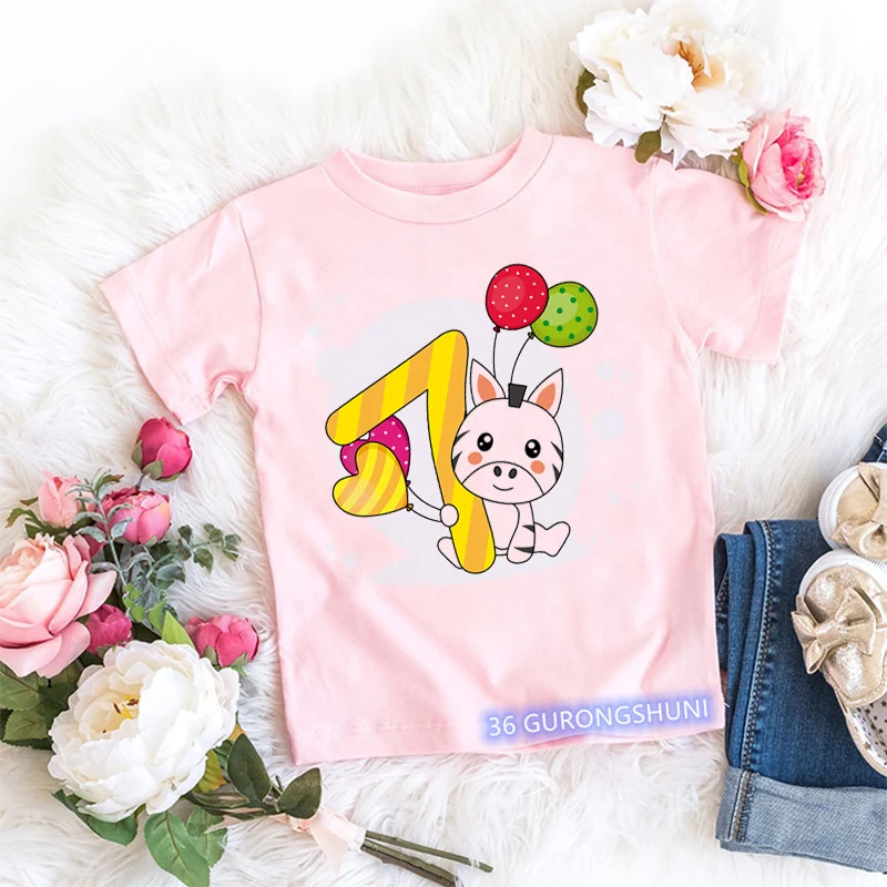 2022 Nieuwe Stijl Leuke Kawaii Dier Nummer 3-9th Verjaardag T-shirt Bunny Olifant Beer Ballon T-shirt Tees Top Jonge Kinderen tops