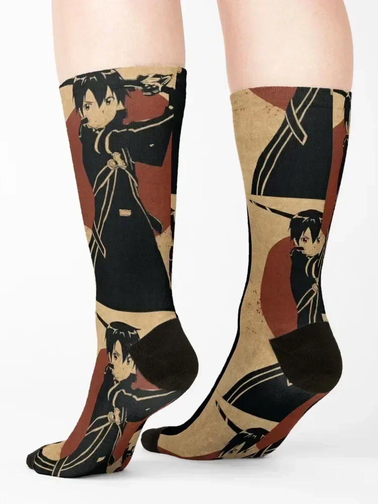 Sword Art Online Kirito Retro Blood Moon - Tshirt Socks cartoon hockey custom sports Heating sock Socks For Girls Men's