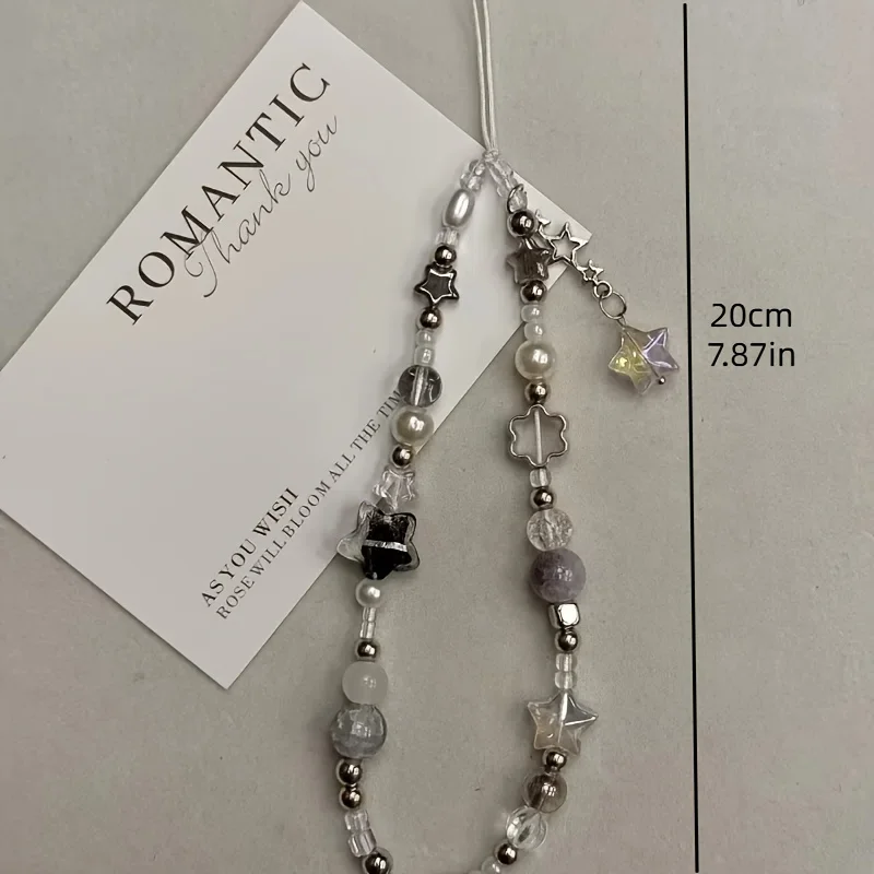 Fashion Silver Star Pearl Beaded Beaded Pendant Phone Strap Charm ZY For iPhone Samsung Universal Accessories Chain Lanyard Gift, image 2