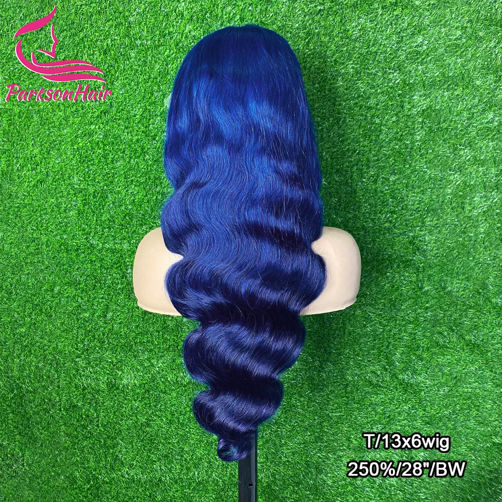 Dark Blue Ready To Wear Glueless Human Hair Wig Body Wave Burmese Hair Pre-Plucking Blonde Colored 5x5 Lace Front Wig For Women