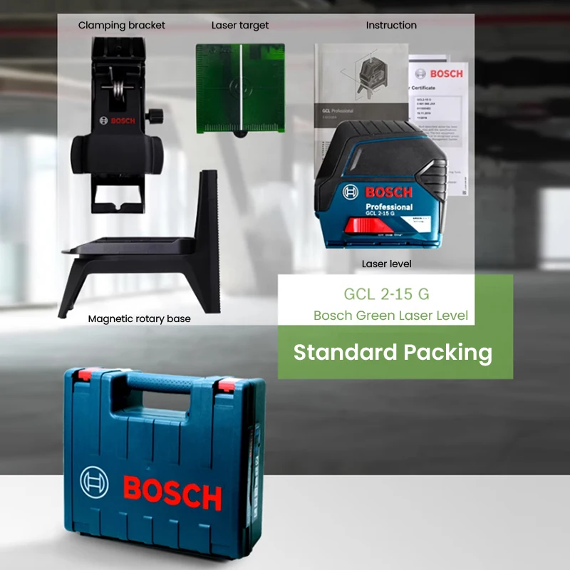 Bosch Professional GCL2-15G Green Laser Level Self-Leveling Cross-Line Combination Laser with Clamping Bracket Laser Target Base