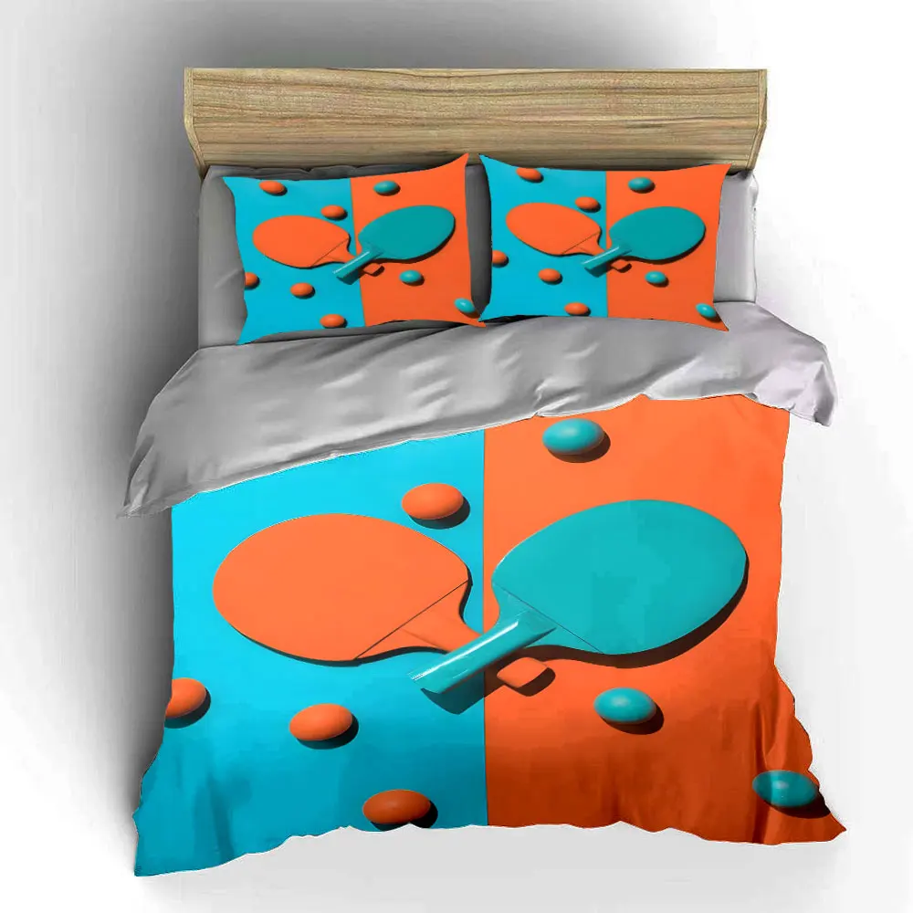 Symmetrical Ping-Pong Paddles and Balls Print Soft Comfortable Duvet Cover Bedding Set Included 1*Duvet Cover 2*Pillowcases 5