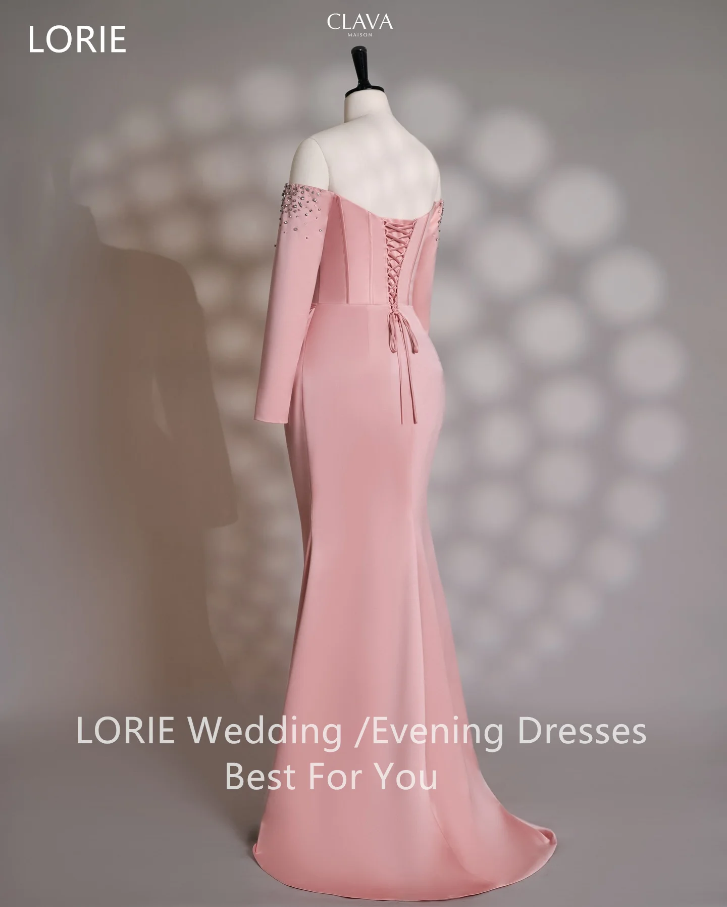 فساتين LORIE أنيقة للحفلات من الساتان الوردي مطرزة بأكمام طويلة فستان حفلة موسيقية مسائية ثنيات حورية البحر فستان حفلات مخصص