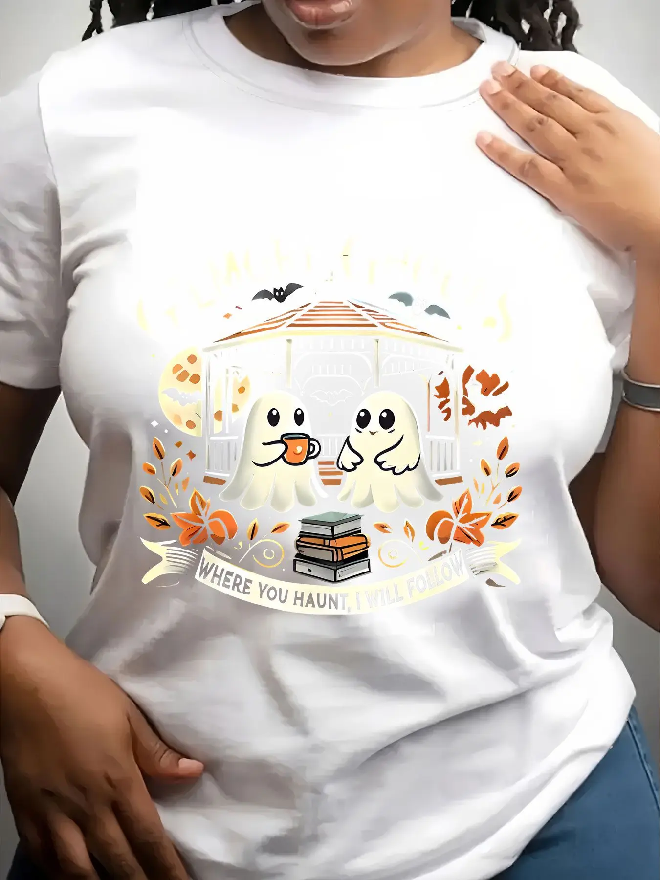 Women's Trendy Crew Neck T-Shirt Gilmore Ghouls Where You Haunt Suitable for Casual Sportswear