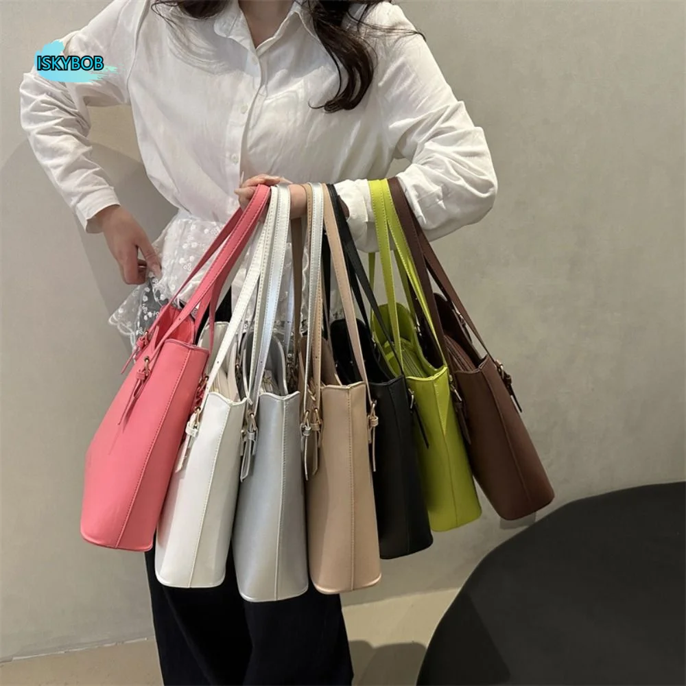 

Large Capacity Simple Tote Bag PU Leather Solid Color Vintage Handbags Underarm Bag Handbag Solid Color Shoulder Bag Girls