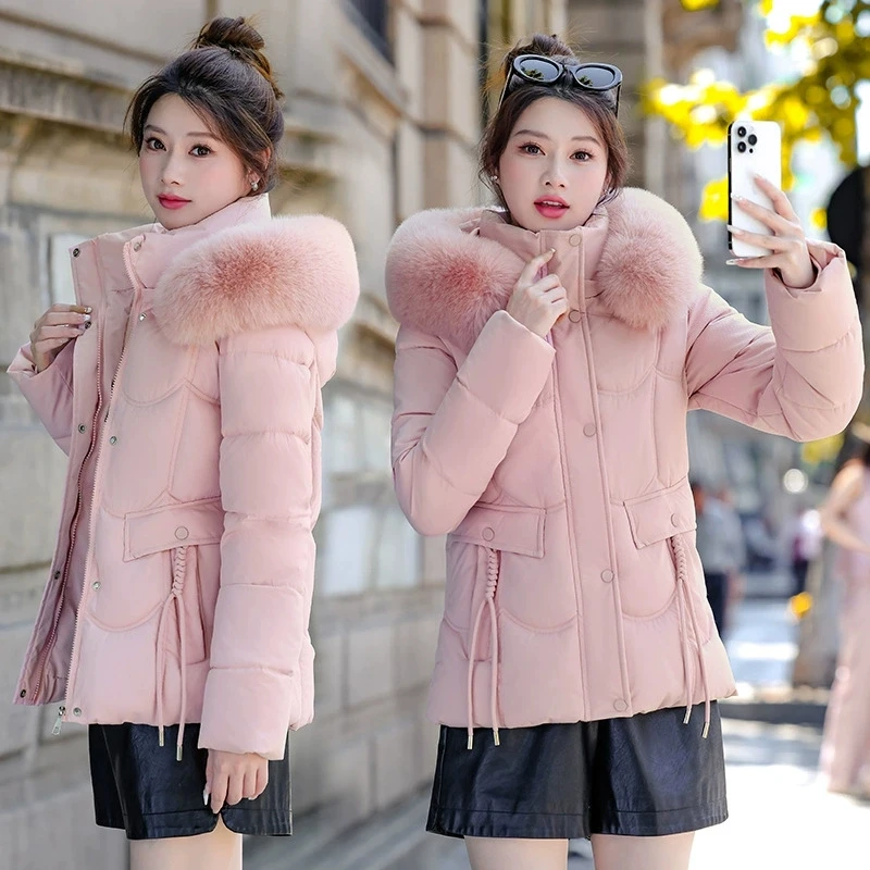 Winter 2025 New Down Jacket Women Parkas Fashion High-Quality Warm Cotton Padded Coat Ladies Short Overcoat Hooded Overwear Tops