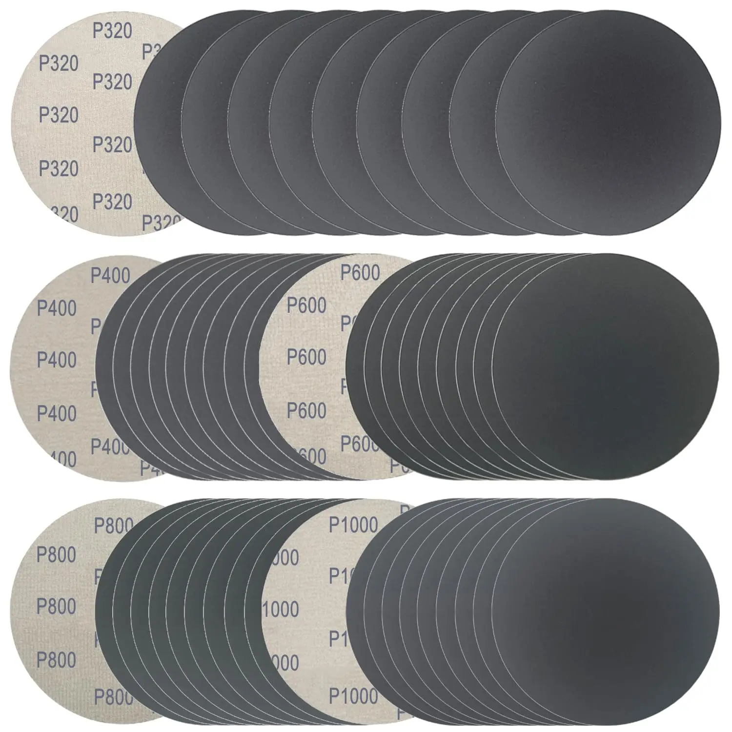 50pcs 6Inch Wet Dry Sanding Discs Hook and Loop 320/400/600/800/1000 Sandpaper Automotive Wood Metal Polishing Fine Grinding Kit