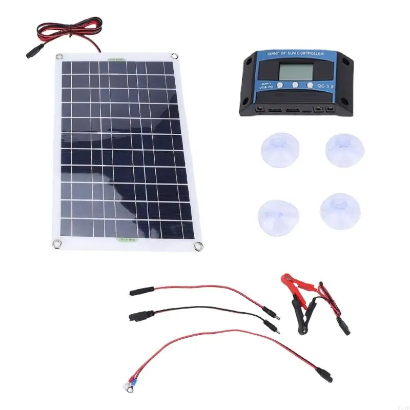 

Finish 50W Monocrystalline Photovoltaic Panel Set for Fast Installation Includes MPPT Fee Manager and Battery Clamps 37JD