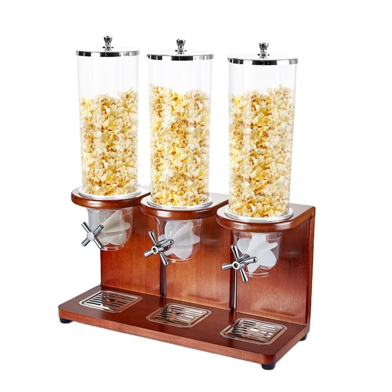 Factory Price Dual Control Bulk Cereal Dispenser Wooden Base For Kitchen Cereal Dispenser