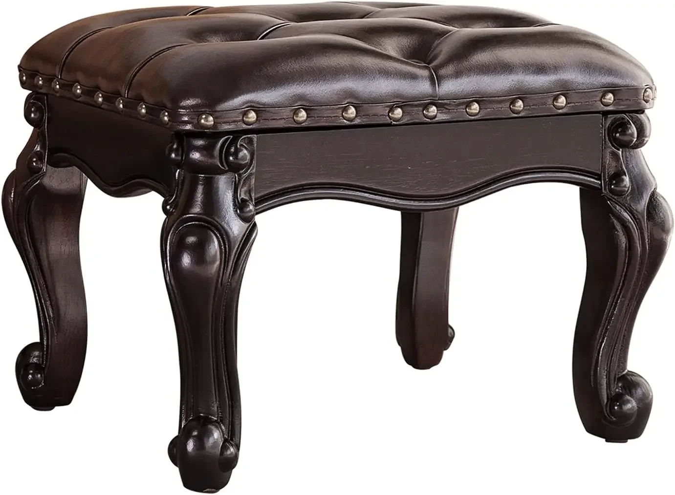 

Dark Brown Solid Wood Ottoman Microfiber Leather Foot Rest Stool For Living Room Entryway Sofa
