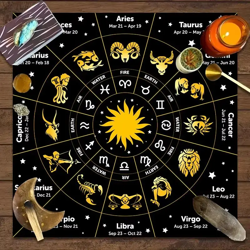 VIKAMA Purple 12 Zodiac Constellation Altar Cloth Tarot Tablecloth Astrology Divination Oracle Card Mat Spiritual Home Decor