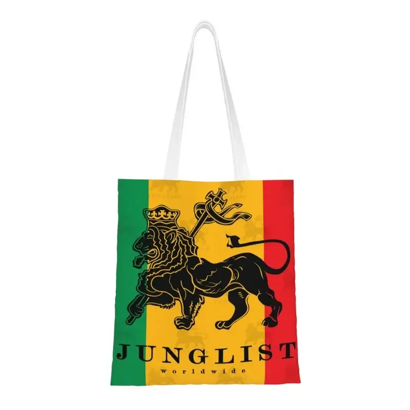 Lion Of Judah Junglist Groceries Shopping Bags Cute Print Canvas Shopper Shoulder Tote Bags Rastafarian Rasta Lion Handbag