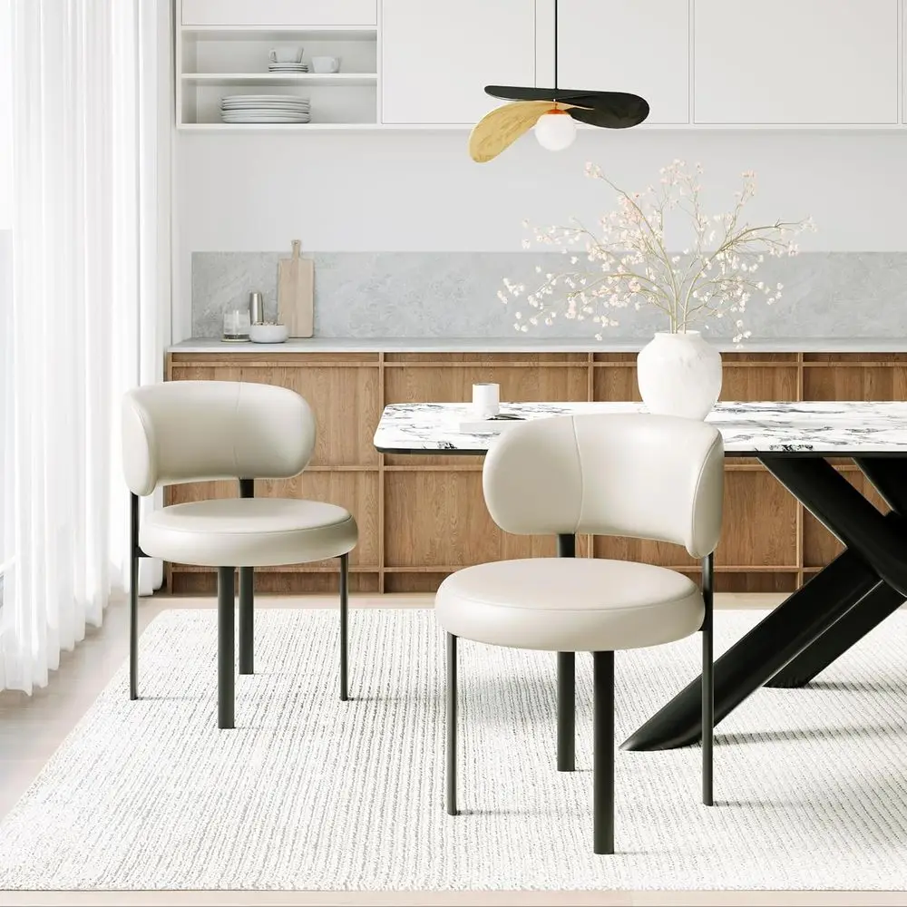 

Modern Upholstered Dining Chairs Set of 2 with Metal Legs, Padded Seat and Back, Suitable for Kitchen or Cafe, Beige