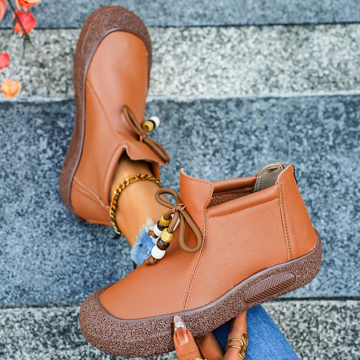 Trend Women Boots Autumn Winter Soft Leather Shoes Women Plus Size Comfortable Ankle Boots Retro Brand Fashion Boots Ladies