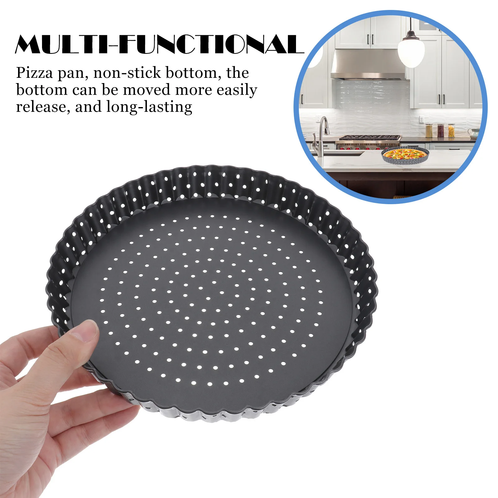 

Non-Stick Pizza Pan 8 Inch Round Tart Tray Removable Bottom Perforated Carbon Steel Baking Pan For Cheesecake Quiche Muffin