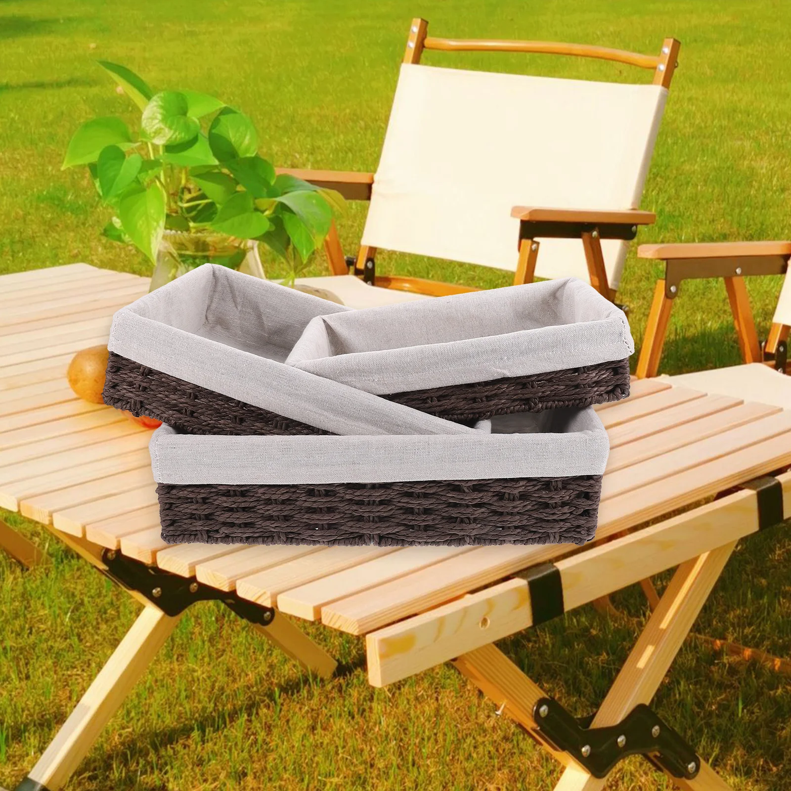

1 set 1 Set Paper Rope Woven Storage Basket Rectangular Sundries Organizer For Kitchen Bedroom Bathroom Shelf Decor Household