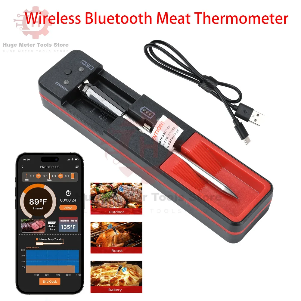 

Wireless Bluetooth Meat Thermometer Food Thermometer Single Needle Kitchen Oven Roast for Oven, BBQ, Grill, Kitchen, Smoker