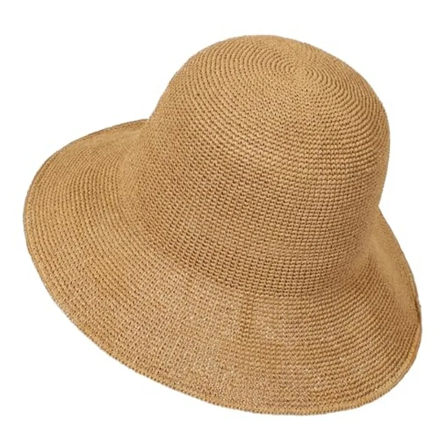 

Women's Sun Hat Handmade Foldable Straw Bucket Hat Summer Crochet Travel Cap UPF 50+