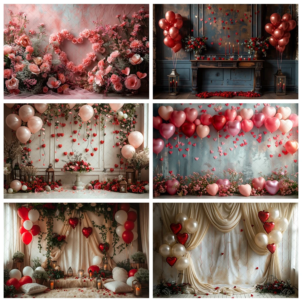 

Valentine's Day Theme Photography Background Red Rose Love Heart Flowers Arch Wedding Decor Couple Portrait Backdrop Photo Props