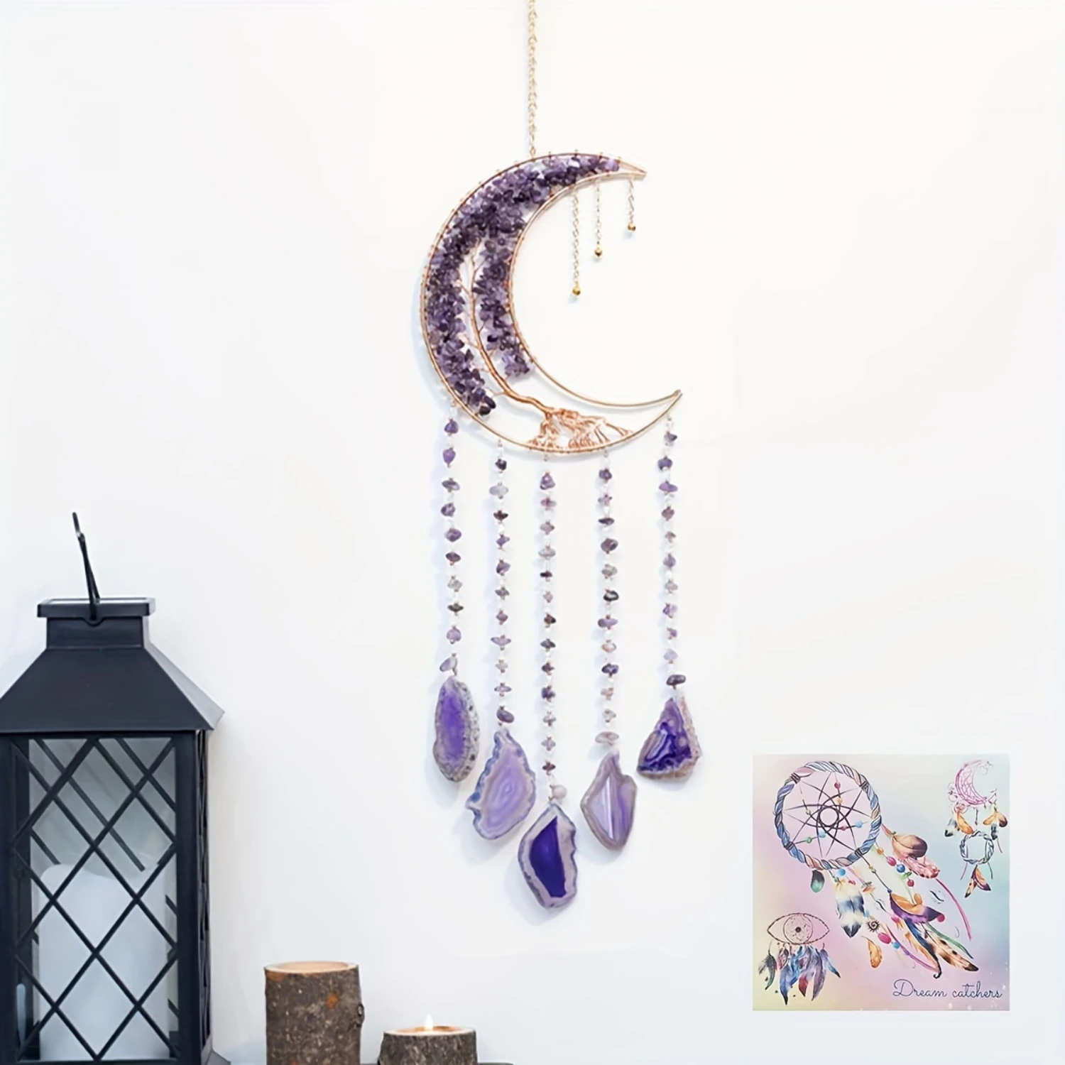 Natural Agate Crystal Stone Dream Catchers  Decor Handmade  Dream catchers Garden Wall Hanging, Gift for Mom/Girl friend