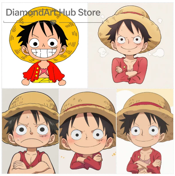 One Piece Anime 5 Cute Chibi Luffy Different Expressions 5D Diamond Painting DIY Handmade Home Wall Decor Gift