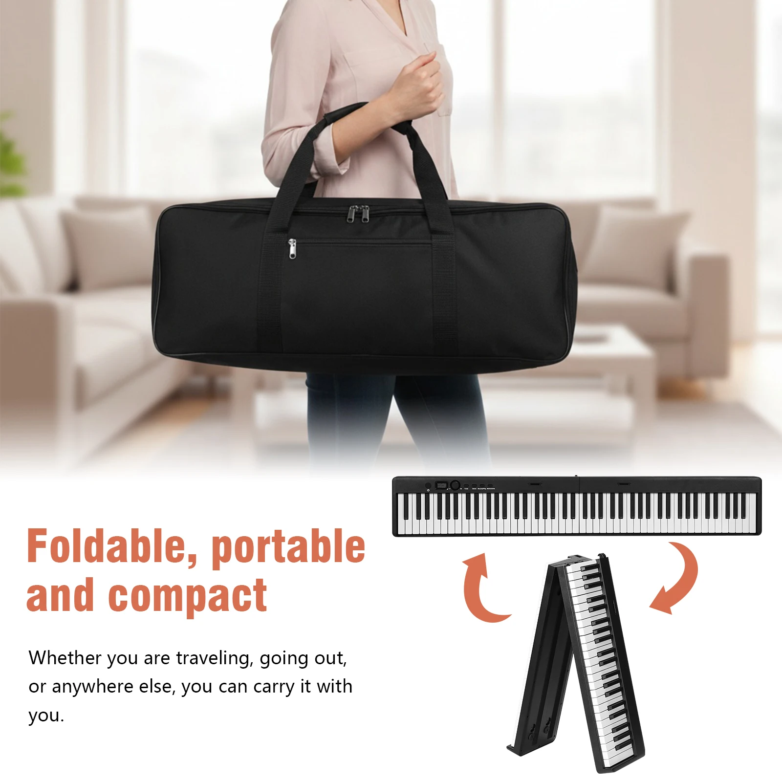 Teclado Eléctrico Portátil de 88 Teclas de Tamaño Completo, Incluye Pedal de Sustain, Reposamuñecas, Estuche de Transporte, Piano Electrónico para Principiantes