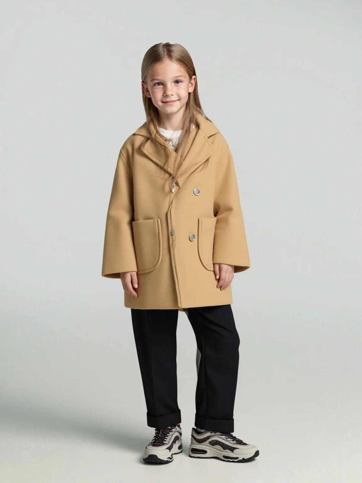 

Children Windproof Outdoor Jacket 3-11Y Boys Girls Khaki Christmas Winter Warm Wool Coat Kids Photography Woolen Coat School