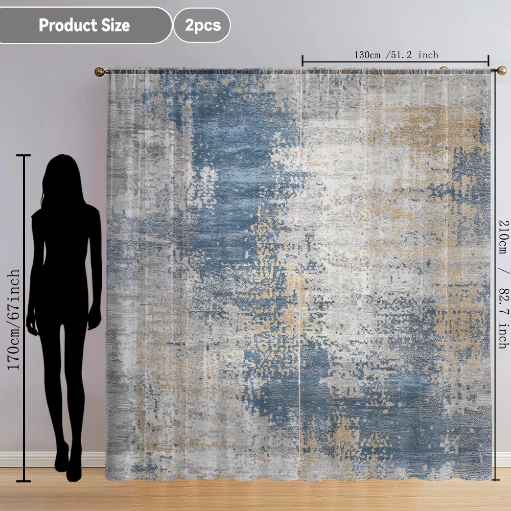 2Pcs Blue Gray Yellow Graffiti Print Home Decoration Window Screens Suitable For Coffee Shops, Restaurants, Bedrooms ﻿