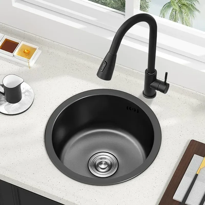 Nano Round Single Bar Sink 304 Stainless Steel Mini Kitchen Vegetable Basin Under Counter Mount for Balcony Island Pool Area