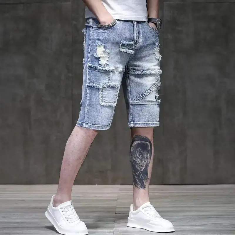 

Men's Short Jeans Pants Straight Skinny Half Slim Male Denim Shorts Long Bermuda Ripped Xxxl Cut Y2k Fashion Trend 2024 Sale Xl