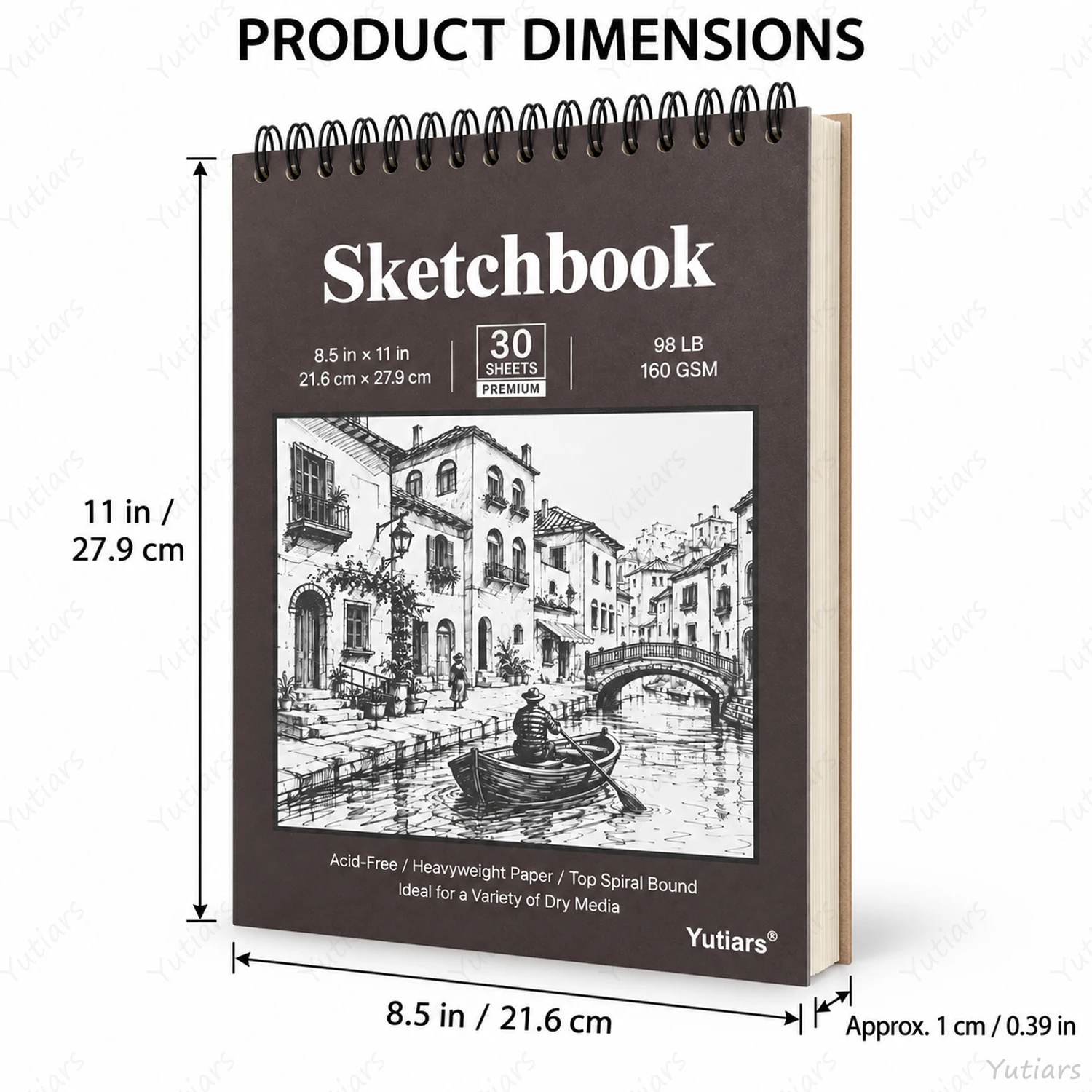 Top Spiral Sketch Pad, 30-Sheet Acid-Free Sketchbook with 160 GSM Heavyweight Paper for Drawing, Sketching and Art Practice