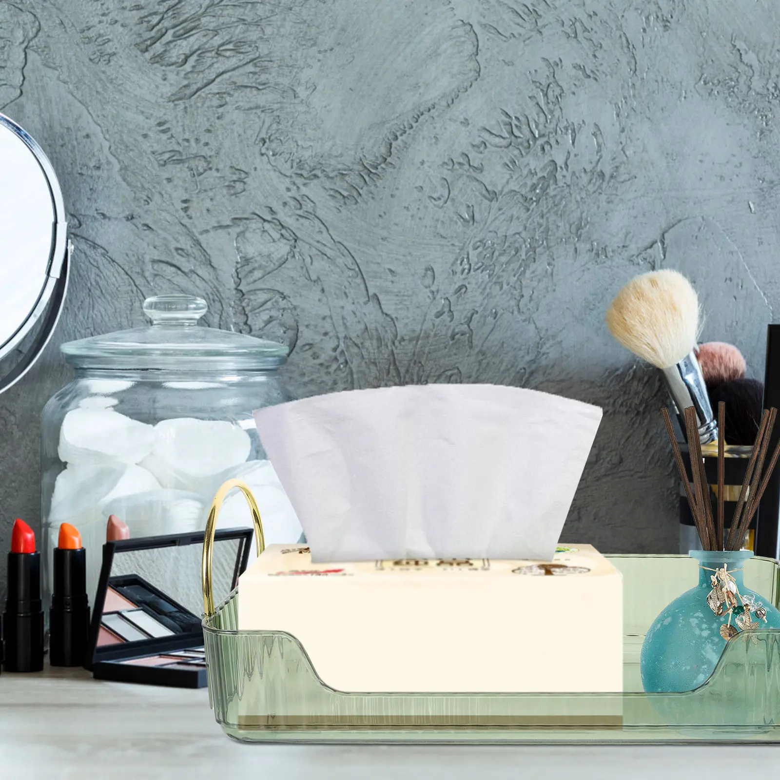

Storage Tray Countertop Organizer Makeup Toiletry Rack Bathroom Vanity Organizer Skincare Display Shelf Double Handle