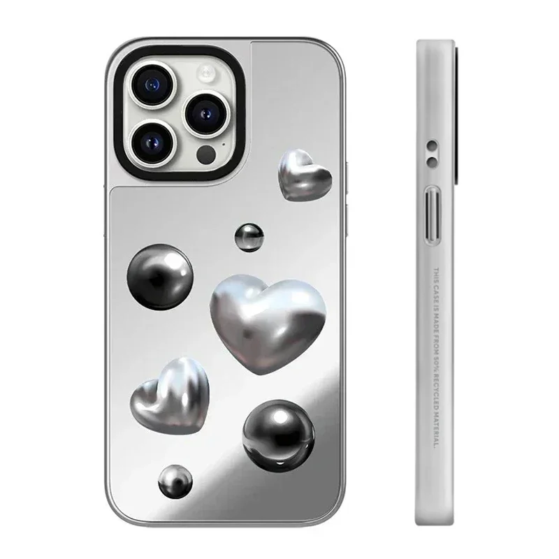 

Mirror Surface MagSafe Silver Heart Star Pattern iPhone 11 12 13 14 15 Pro Max Protective Case