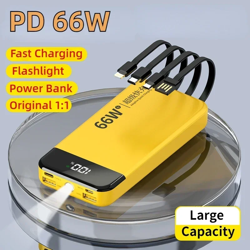 New Fast Charging 50000mAh Power Bank with Built-in Cable Digital Display Battery Charger Cases for iPhone Samsung Huawei Xiaomi