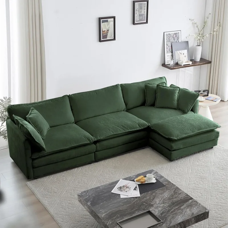 111.5“ Modular Sectional Sofa, Comfy Chenille Cloud Couch with Movable Ottoman, L Shaped Sectional Couches for Living Room,