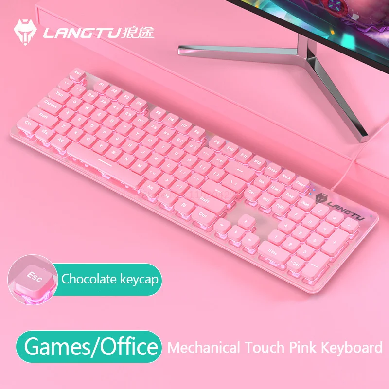 Imagem -05 - Pink Wired Design Ergonômico Teclado e Mouse com Retroiluminação Led Teclado para Jogos Ratos para pc Portátil Gamer 104 Chaves