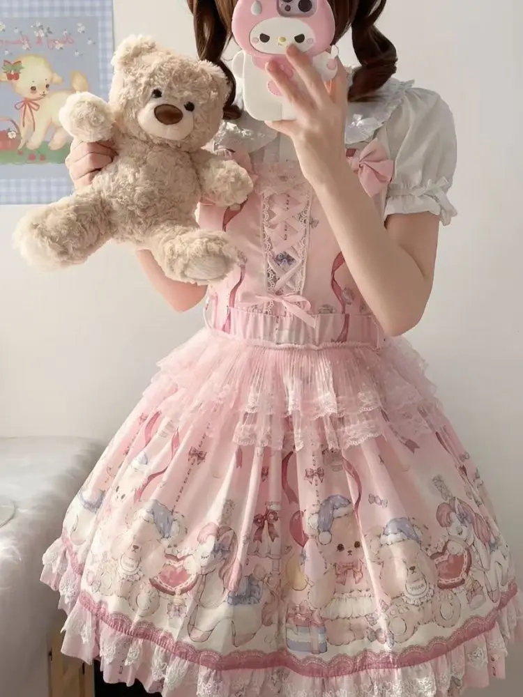 

Japanese Sweet Lolita Jsk Dress Bear Amusement Park Cute Print Lolita Sweetheart Sweet Sleeveless Dress