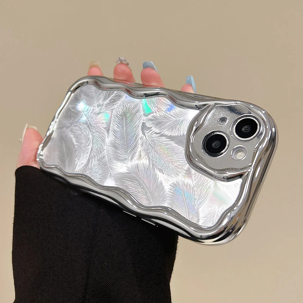 فاخر حلم الليزر التدرج ريشة نمط جراب هاتف آيفون 15 14 13 12 11 برو ماكس XS XR X 7 8 زائد عدسة الغطاء الواقي