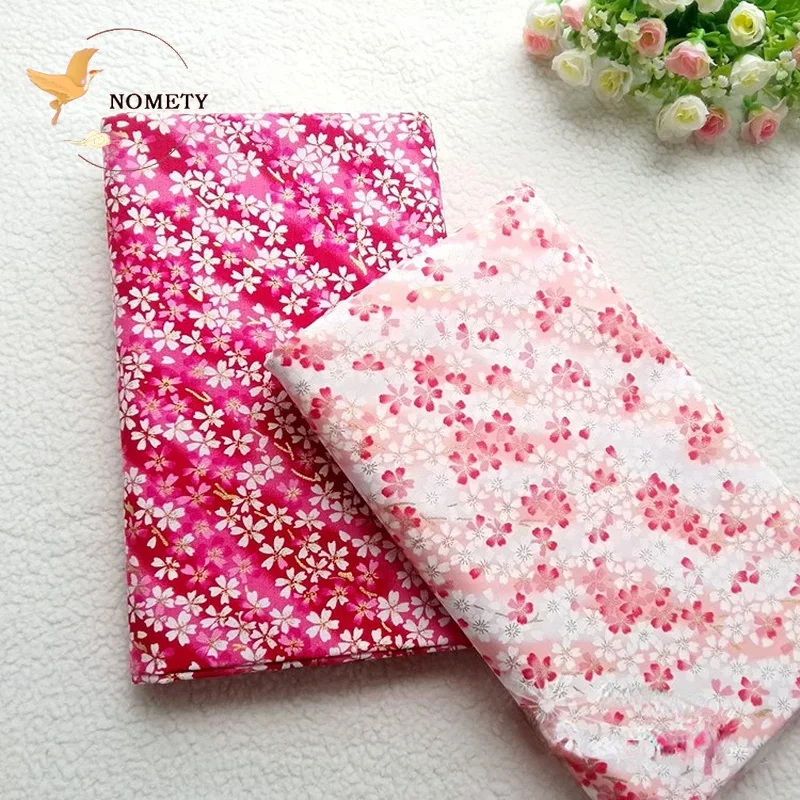 100% Cotton Printed Fabric Cherry Plum Blossom Bronzed Cloth For Sewing Kimono Cushion Handbag DIY 145*50cm