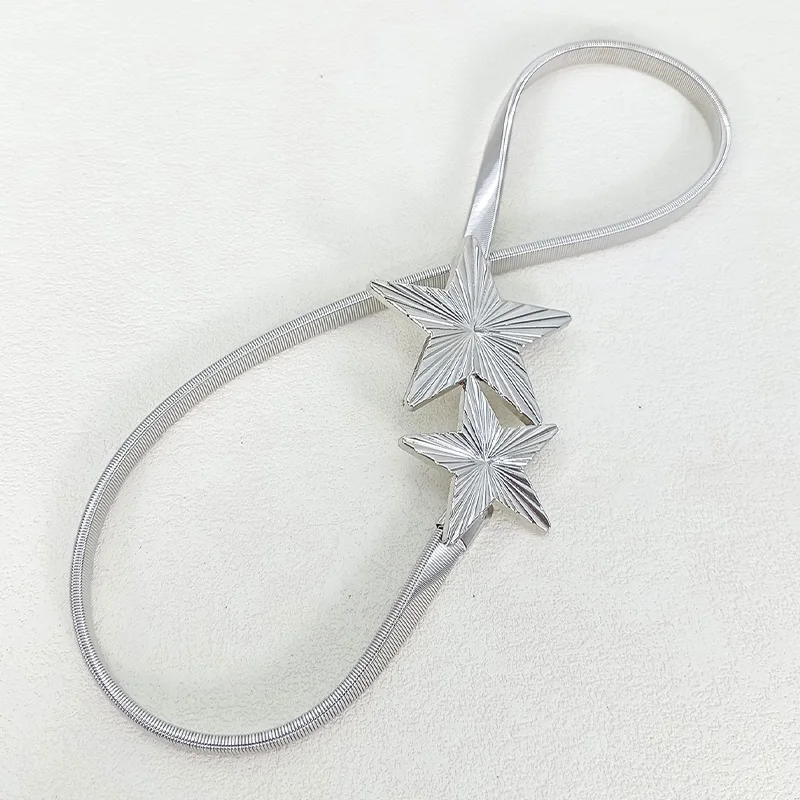 موضة مرونة الخصر حزام على شكل سلسلة الإناث الخصر نجوم أحزمة معدنية للنساء جودة عالية فاخرة مصمم الذهبي رقيقة تمتد ريم