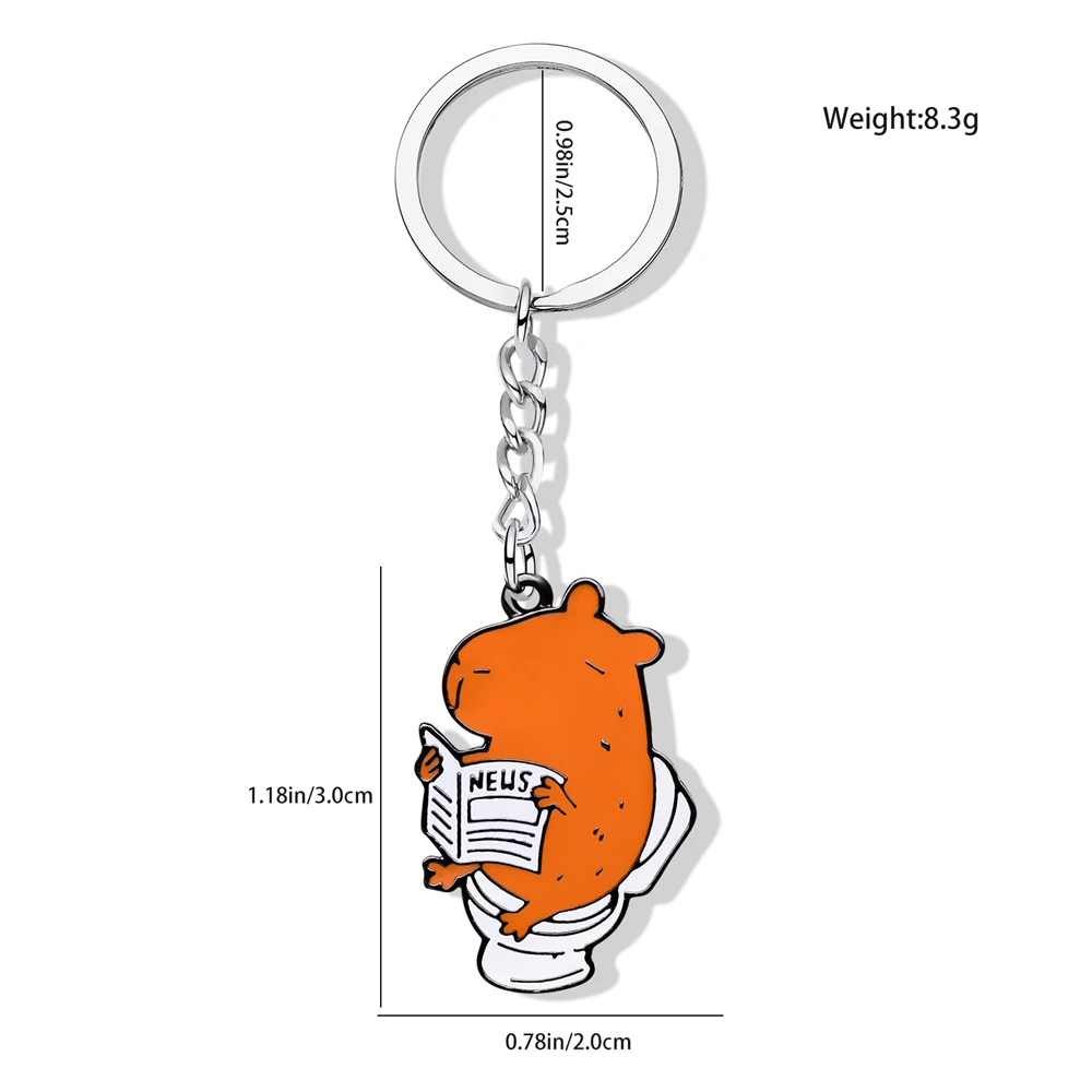 Funny Capybara Animal Keychain Hydrochoerus Reading Newspaper Enamel Pendant Dangle Keychain Cute Jewelry for Boys Girls