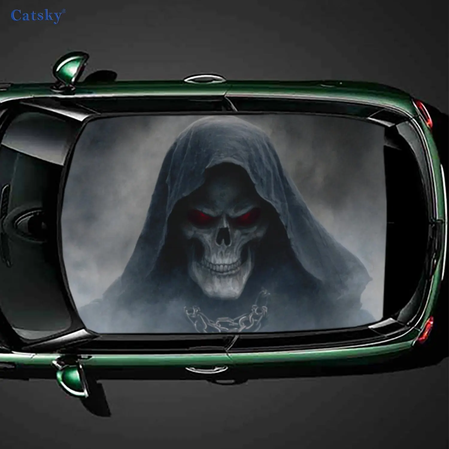 Mysterious Red Eyes Skull Car Roof Sticker Packaging, Racing SUV Car Parts Packaging, PVC Car Cover Pattern Sticker Decoration,