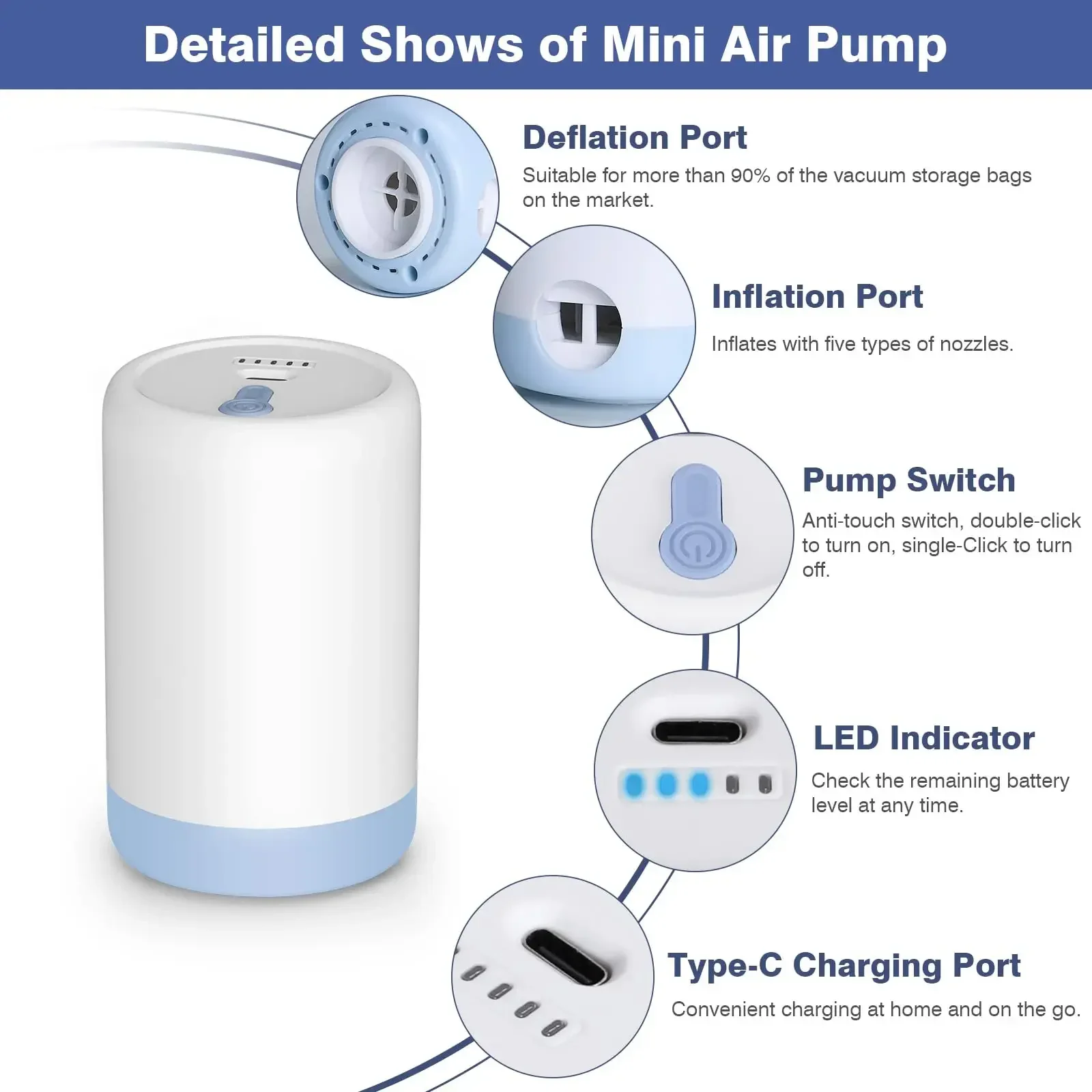 Rechargeable Electric Air Pump Wireless Outdoor Camping Inflator Deflator for Air Mattress Swimming Pool Portable Inflation Pump view 4