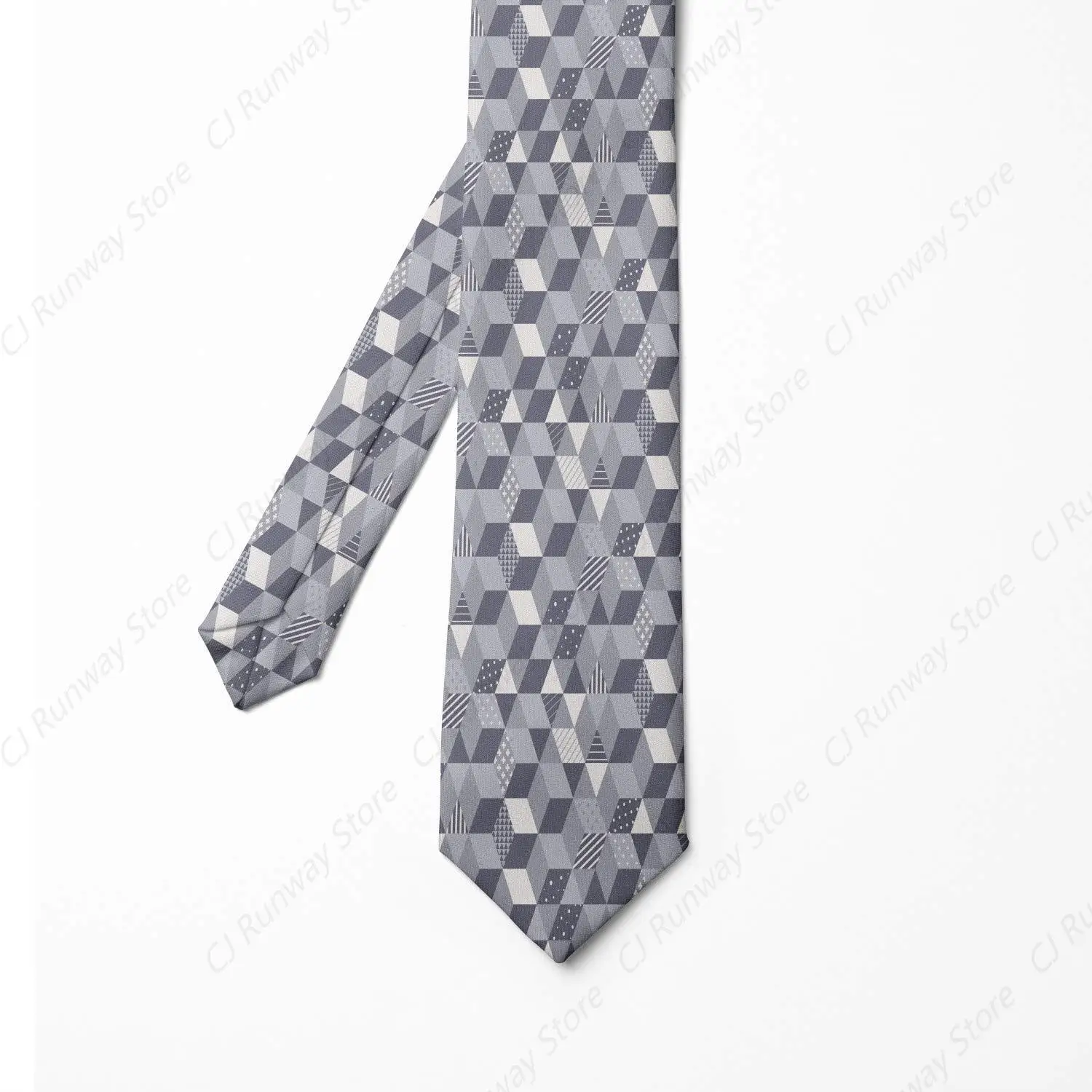 Abstract Men's Tie, Optical Illusion Squares Rhythmic Motifs Illustration, 3.7