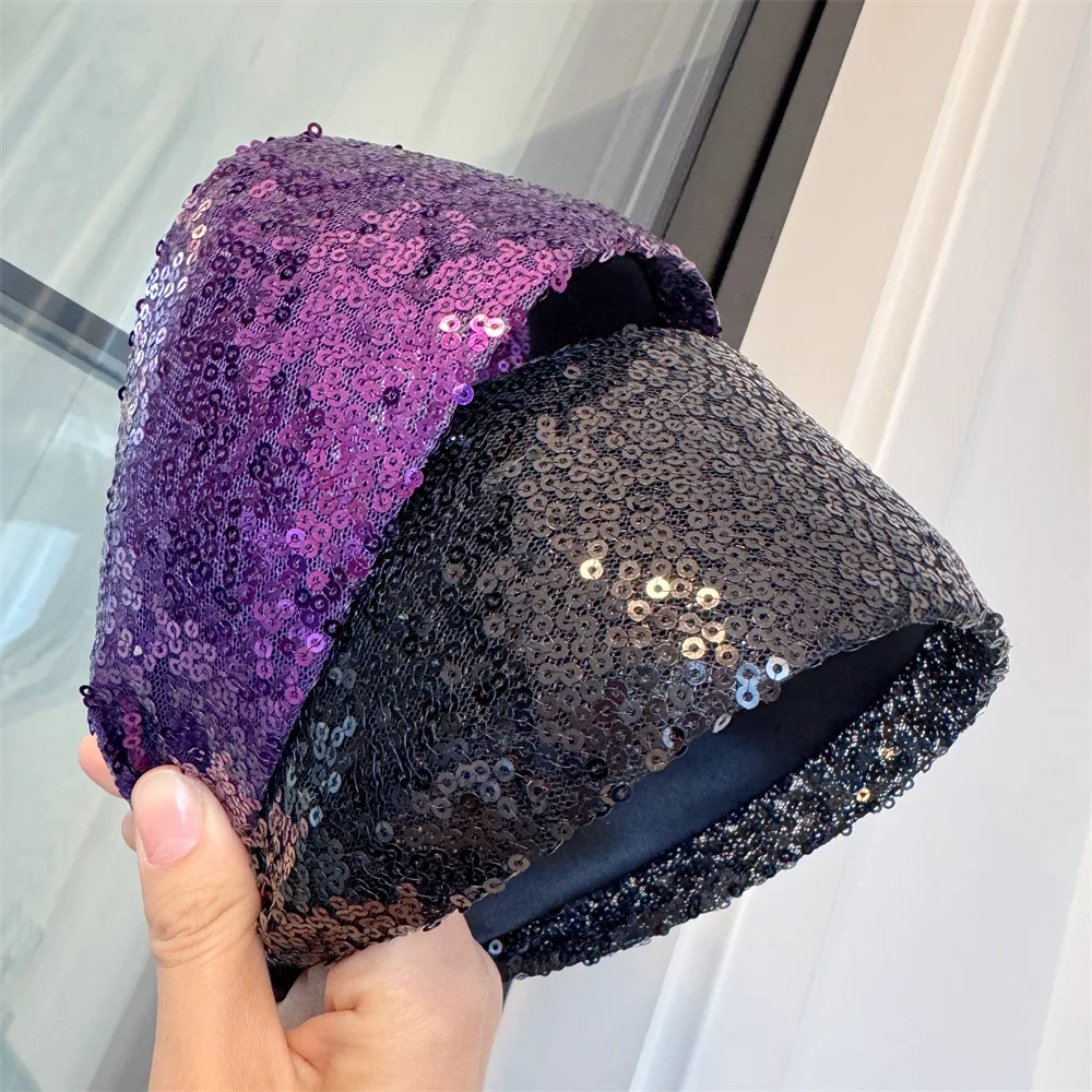 1Pcs Sequined Wide-Brimmed Headband Holiday Party Bronzing Sequined Hair Band Makeup Diademas Haar Accessoires Women - Image 3