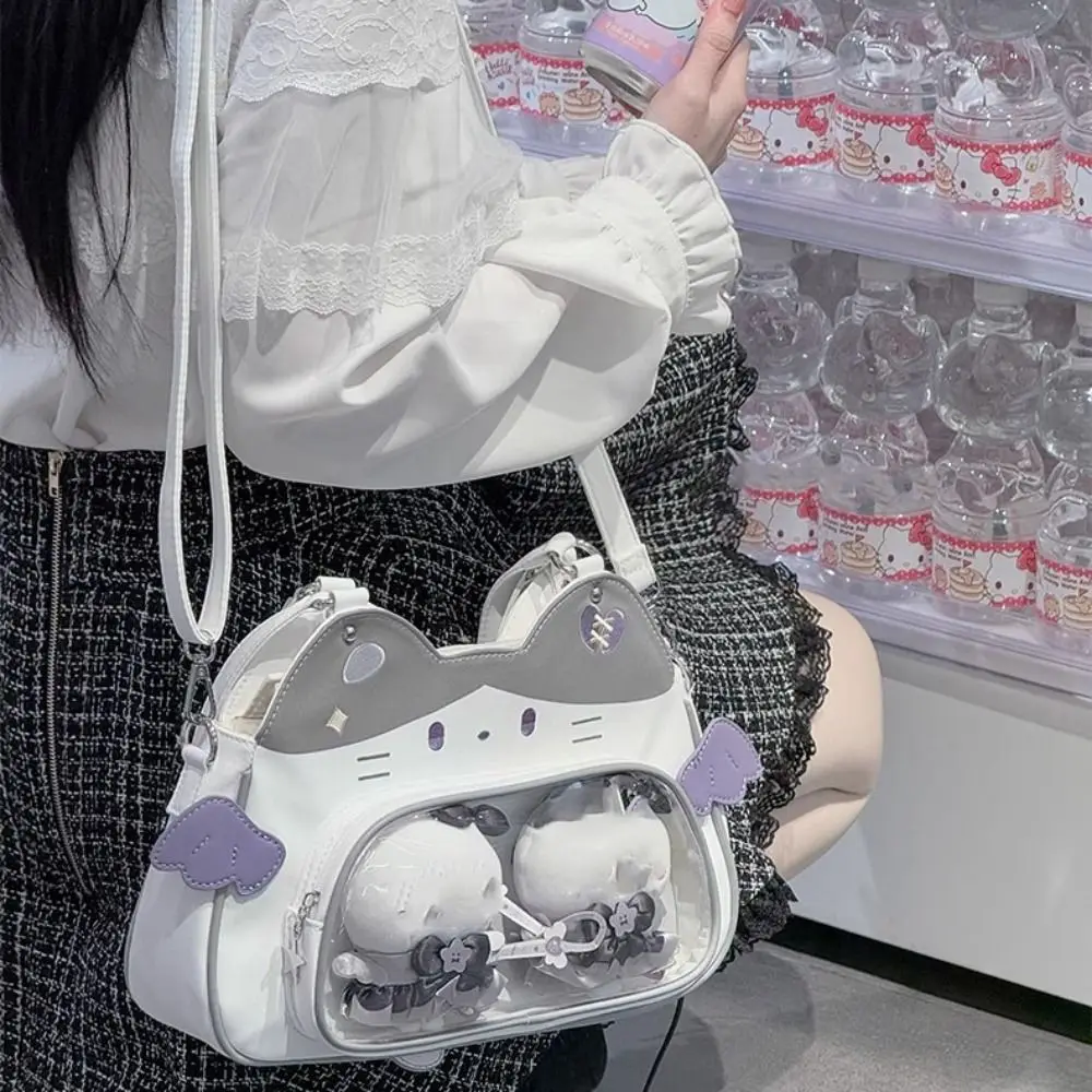 

Casual Zipper Bag Kawaii Cat Itabag PU Cotton Doll Bag Transparent Pocket Wallet Badge Storage Bag Fashion Backpacks Women