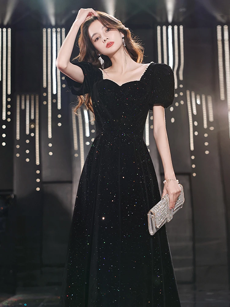 

Элегантное бархатное платье Ele Bla для женщин, новинка 2025 года, люксовое, премиум-класса, шелковое, корейский стиль, А-силуэт