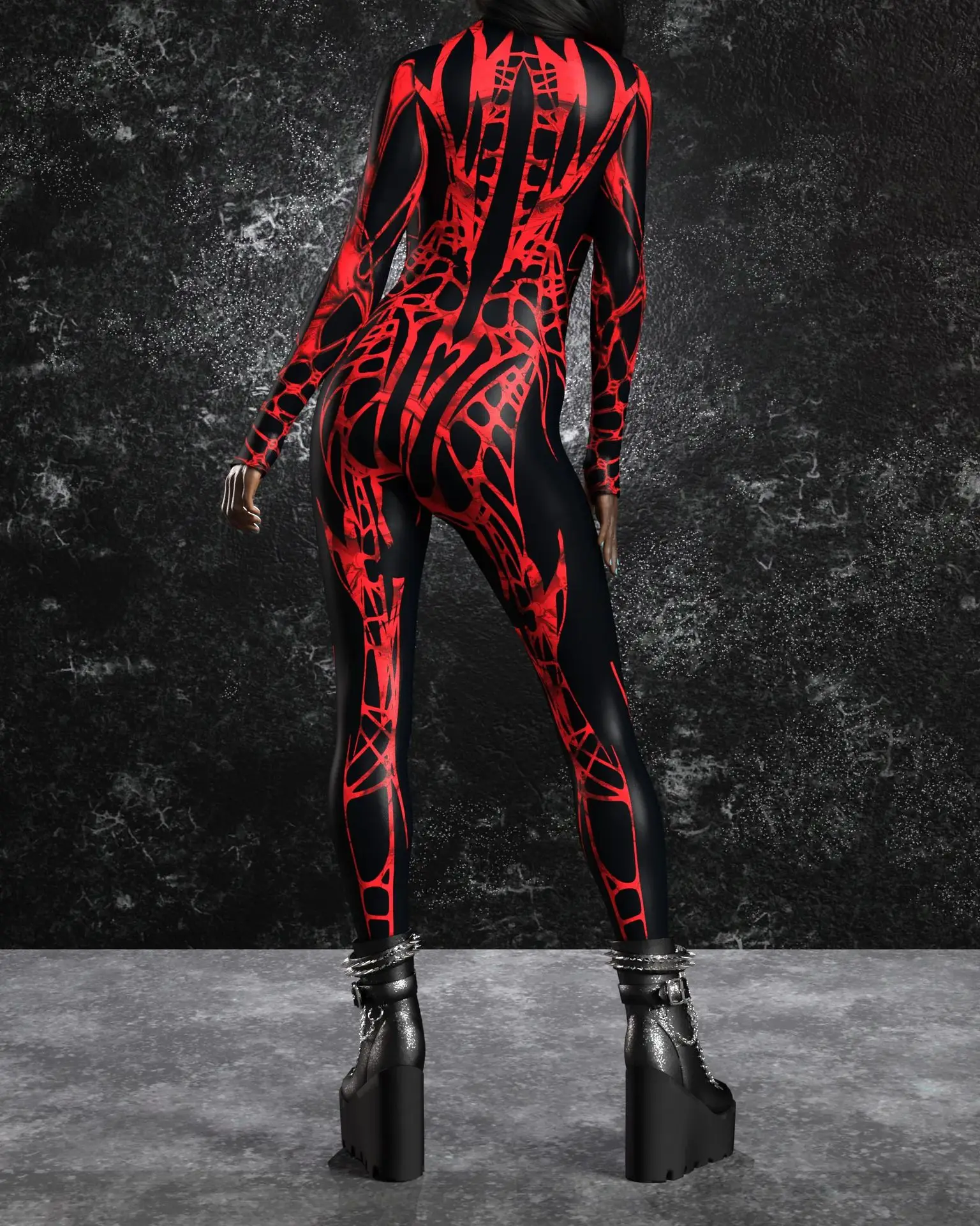 Damen Punk-Print Jumpsuit mit Unregelmäßigen Linien für Erwachsene, Cosplay-Bodysuit für Halloween, Karneval, Party, Auftritt, Radsport, Catsuit, Romper – Detail 18